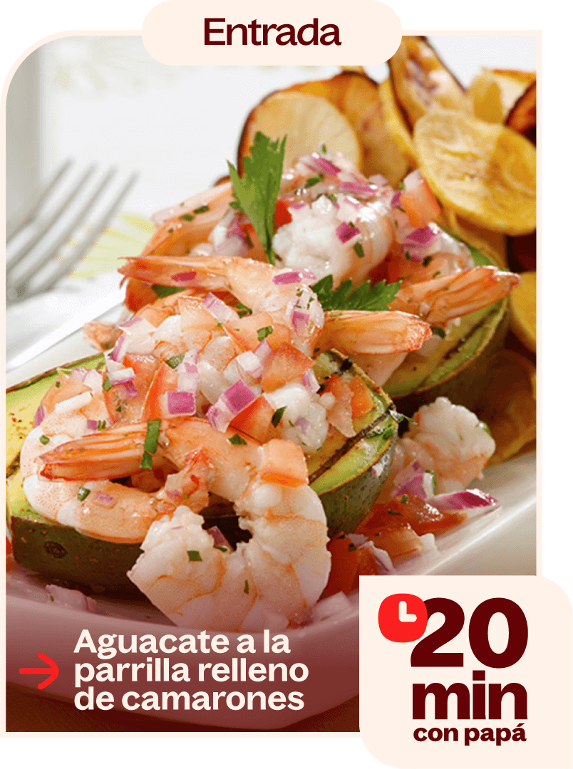 Aguacate a la parrilla relleno de camarones