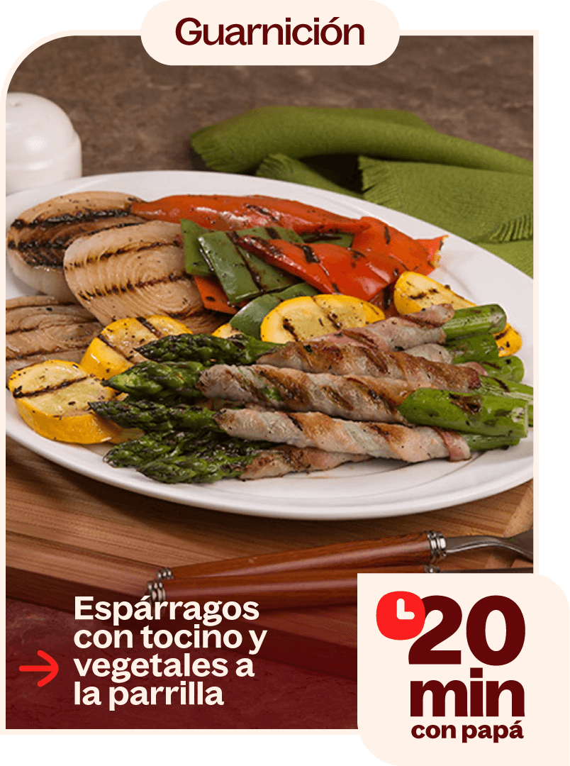 Esparragos con tocino y vegetales a la parrilla