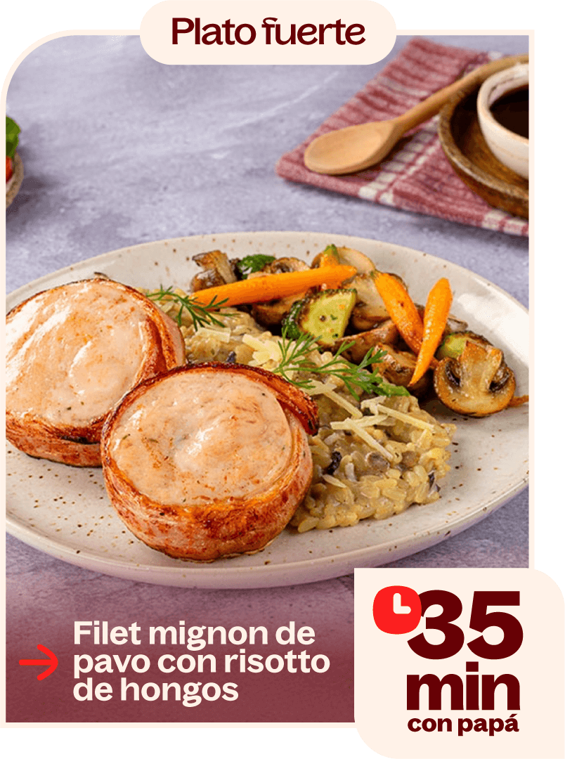 Filet mignon de pavo con corisotto de hongos